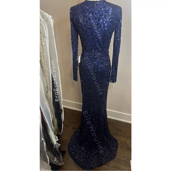 Mac Duggal Embellished Front Slit Long Sleeve Gown,  5002, Midnight, Size 2 - Picture 3 of 5